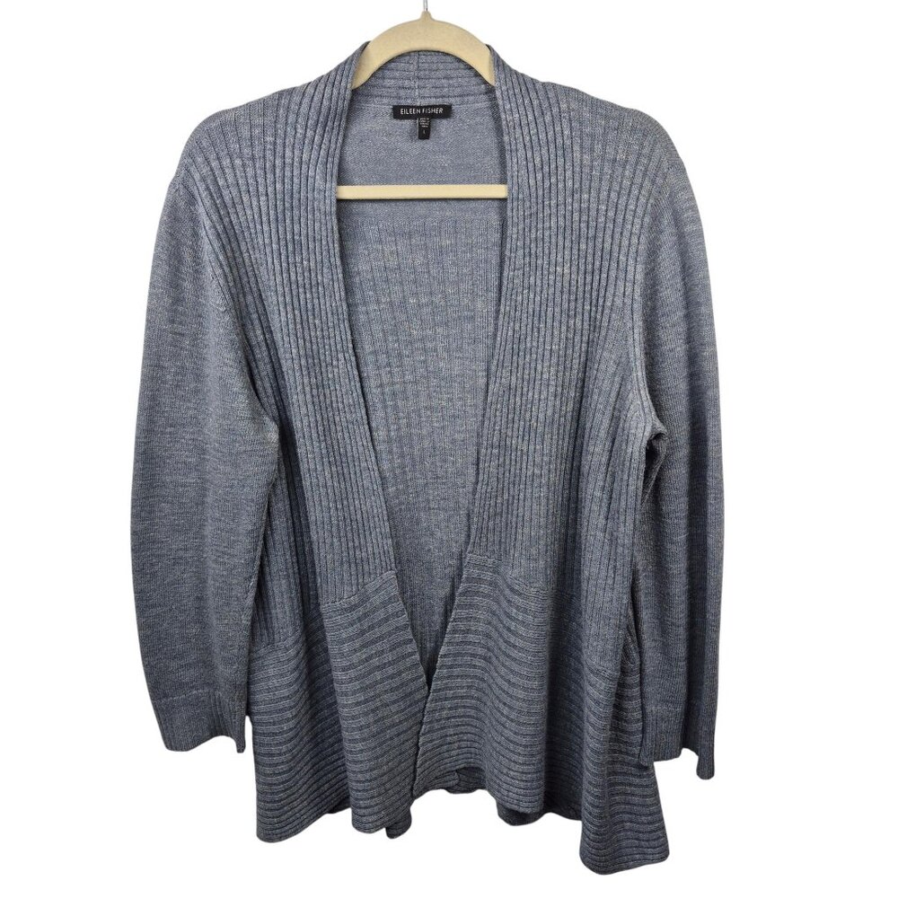 Eileen Fisher Sweater Womens Wool Cardigan Open Front Large Minimalist Fall